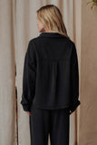 Black Cropped Washed Soft Button Up