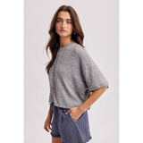 Short Sleeve Button Knit Top, Mocha (S-L)
