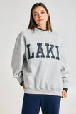 Check Embroidered "LAKE" Mock Neck Sweatshirt