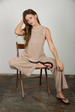 Back Button Detail Ribbed Tank, Mocha (S-L)