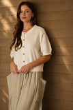 Raw Edge Short Sleeve Knit Cardigan, Natural