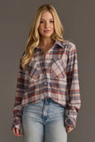Dusty Blue, Brick & Tan Plaid Button Up