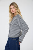 Stripe Raw Edge Cardigan, Dark Brown