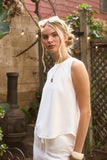 Back Button Detail Ribbed Tank, Ivory (S-L)