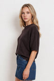 Exposed Seam Drop Shoulder Short Sleeve Pullover, Chocolate Brown