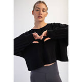 Cotton Slub Open Back Long Sleeve, Black (M,L)
