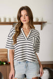 Stripe Short Sleeve Boxy Henley Top