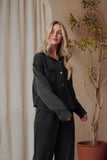 Black Cropped Washed Soft Button Up