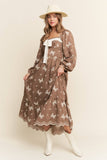 Embroidered Bows Long Sleeve Maxi (S-L)