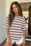 Striped Half Sleeve Casual Oversized Tee (M)