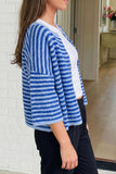 LAS Loose Striped Knit Button Down Sweater Cardigan (S-XL)