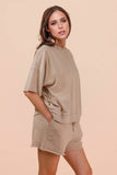 Mineral Washed Knit Casual Top & Shorts (1x-3x)