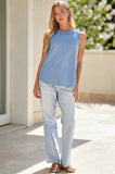 Round Neck Knit Tank Top, Denim Blue