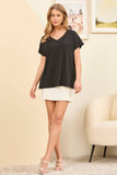Casual Thick Ribbed V Neck Top, Black (S,M, 1x-3x)