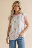 Drop Shoulder Short Sleeve Tulip Print Top