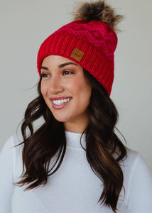 Red & Speckled Patterned Pom Hat