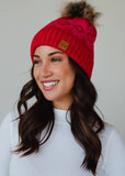 Red & Speckled Patterned Pom Hat
