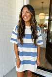Stripe Raw Seam Shoulder Detail Tee Dress (S-XL)