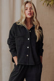 Black Cropped Washed Soft Button Up