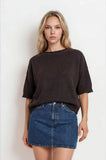 Exposed Seam Drop Shoulder Short Sleeve Pullover, Chocolate Brown