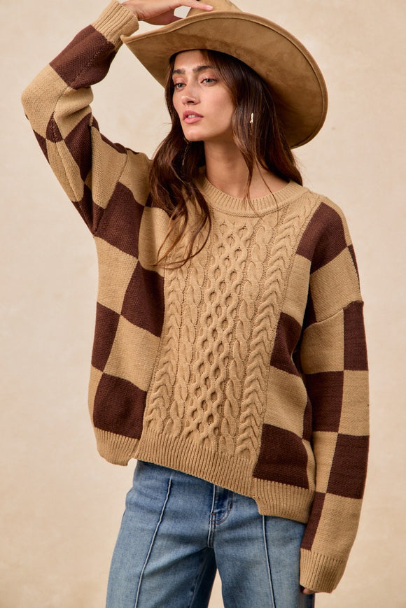 Checkered Cable Knit Sweater