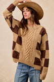 Checkered Cable Knit Sweater