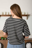 Stripe Short Sleeve Boxy Henley Top, Black