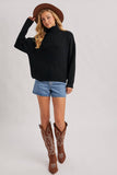 Turtleneck Ribbed Knit Sweater, Black