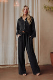Black Cropped Washed Soft Button Up