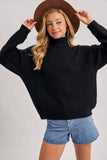 Turtleneck Ribbed Knit Sweater, Black