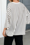 Stripe Colorblock 3/4 Sleeve Loose T Shirt, Kahki (S-XL)