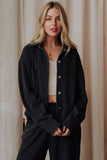 Black Cropped Washed Soft Button Up