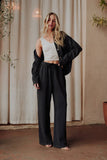 Black Cropped Washed Soft Button Up