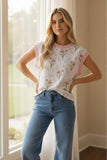 Drop Shoulder Short Sleeve Tulip Print Top