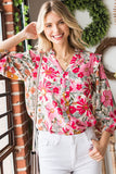 Floral Ruffle 3/4 Sleeve Top (1x-3x)