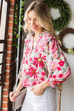 Floral Ruffle 3/4 Sleeve Top (1x-3x)