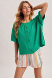 Boxy Fit Short Sleeve Cardigan, Green (M, L)