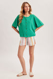 Boxy Fit Short Sleeve Cardigan, Green (M, L)