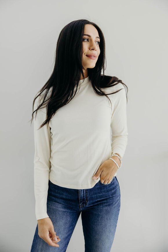 High Neck Long Sleeve  Tee- Ivory (S-2x)