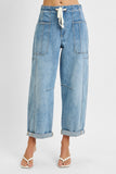 Risen-High Rise Crop Wide Barrel Cargo Denim
