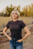 Short Sleeve Ribbed Tee- Volcano