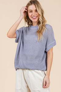 Loose Knit Short Sleeve Sweater- Periwinkle (3x)