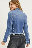 Risen- Distressed Frayed Hem Denim Jacket