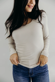Long Sleeve Scoop Tee- Sand (S-3X)