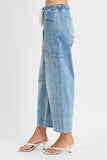 Risen-High Rise Crop Wide Barrel Cargo Denim