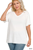 Basic V-neck White Tee (S, 1x-3x)