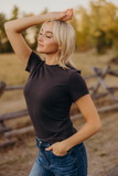 Short Sleeve Ribbed Tee- Volcano