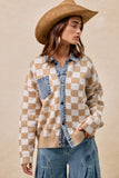 Washed Denim Checkered Sweater Top (L)