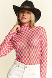 Checkered Mesh Top- Fuchsia
