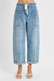 Risen-High Rise Crop Wide Barrel Cargo Denim